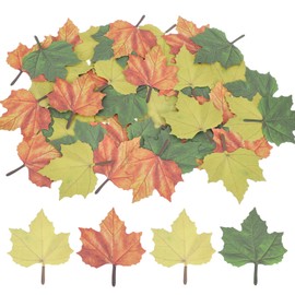 sourcing map 150 Pack Artificial Maple Leaves Fall Leave Cutouts Stickers Thanksgiving Day Autumn Leaf Decorate Red, Yellow, Green with Glue 2.8x3.3 Inch for Wedding Thanksgiving Parties Crafts
