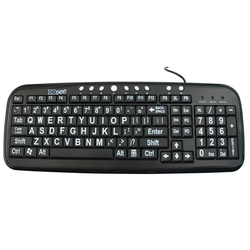 EZ See Large Print Keyboard-Black Keys-White Print