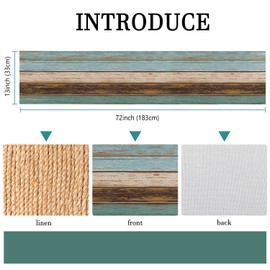 Hanrunsi Table Runner Modern Living Room Spring Place Mats Green Blue Grey Planks Barn Table Mats Runner Set for Dining Table Party Wedding Linen 33 x 183 cm