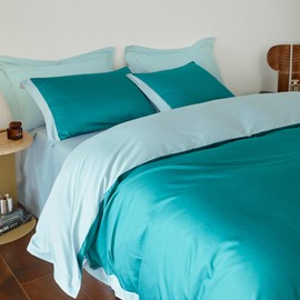 YuHeGuoJi Turquoise Blue Duvet Cover Queen 100% Long Staple Cotton Teal Blue Duvet Cover Egyptian Cotton 3 Pcs Set 1 Aqua Blue Hemmed Duvet Cover with Zipper Ties 2 Pillow Shams Dual Color Bedding