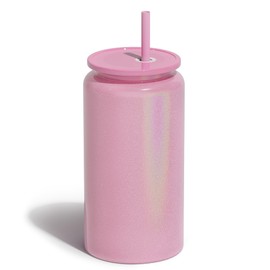 UIRZOTN Glass Cups with Lids and Straws, 16oz Stainless Steels Cups, Beer Cups, Iced Coffee Cup, Smoothie Cup, Sublimation Tumbler, Pink (Shiny Polished Finish, Sublimatable)