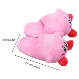 Roffatide Cartoon Kirby Cute Plush Open Back Floor Slippers Indoor Shoes Fuzzy Slippers with Rubber Sole for Women Pink