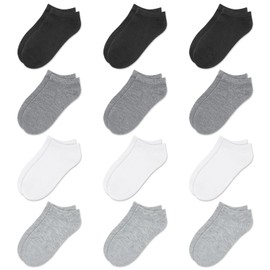 TRAMLE Toddler Boys Girls Low Cut Socks 12 Pairs Kids Ankle Socks School Socks Boys Sport Running Socks,Black White Grey Socks for 2-13 Years Children(7-10 Years)