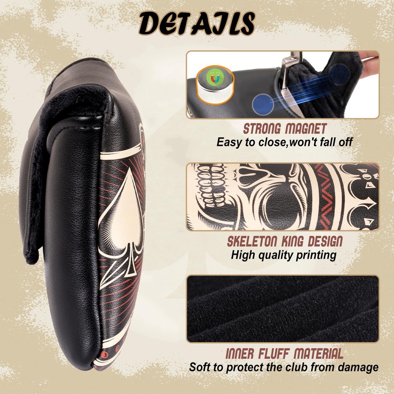 Golf Putter Club Head Cover Square Mallet Magnetic Black PU