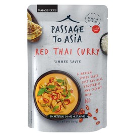 PASSAGE TO ASIA Curry Sauce - Authentic Red Thai Curry Simmer Sauce - Medium Spiced Thai Food - Quick Meals - No Artificial Additives - 198g