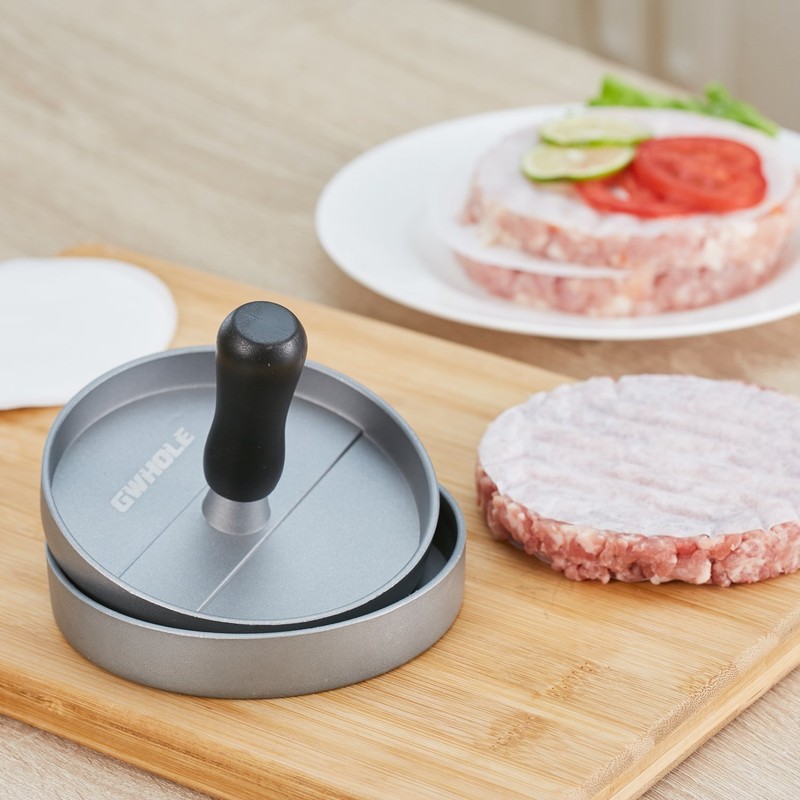 GWHOLE Burger Press with 100PCS Wax Papers Set Non-Stick Patty