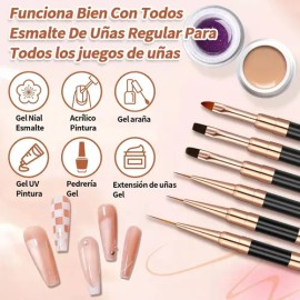 Set de 5 Pinceles de Uñas VABESSA para Acrílico, Doble Punta y Decoración                                                                             