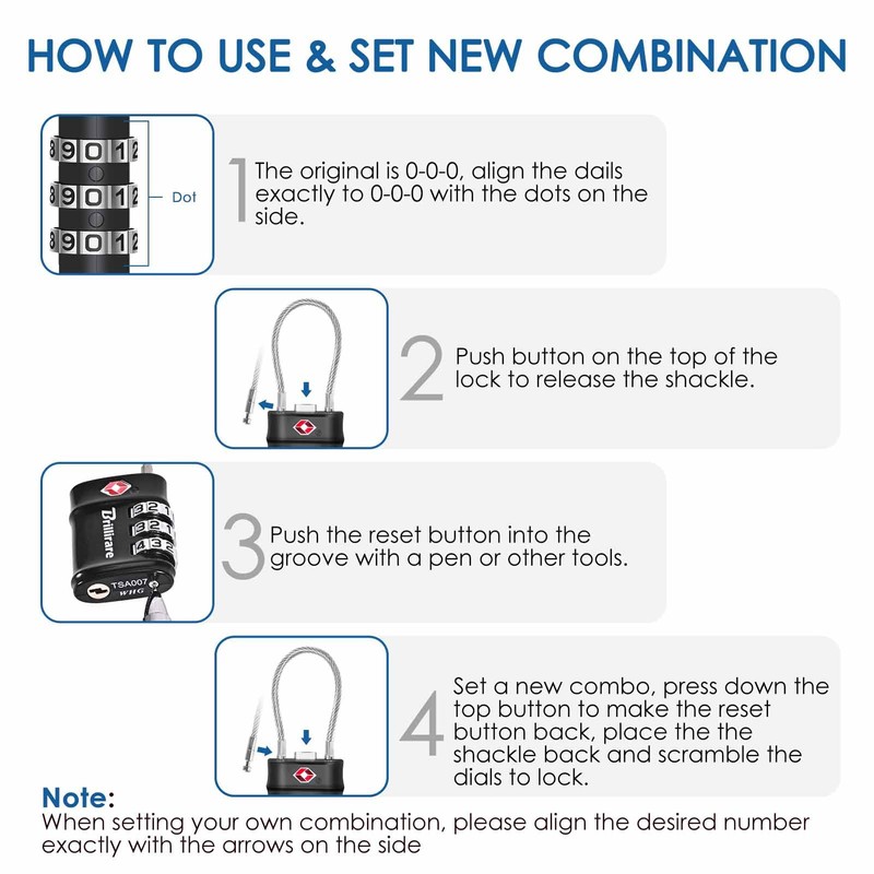 2 Pack TSA Approved Luggage Locks, Combination Travel Cable Lock,