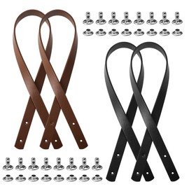 2 Pairs PU Leather Bag Handles, 60cm/23.6in Bag Handles for Bag Making, Replacement Handbag Straps, 2 Colors Leather Straps for Bags, Shoulder Strap with Rivets Purses for Making Totebag Wallet Bags