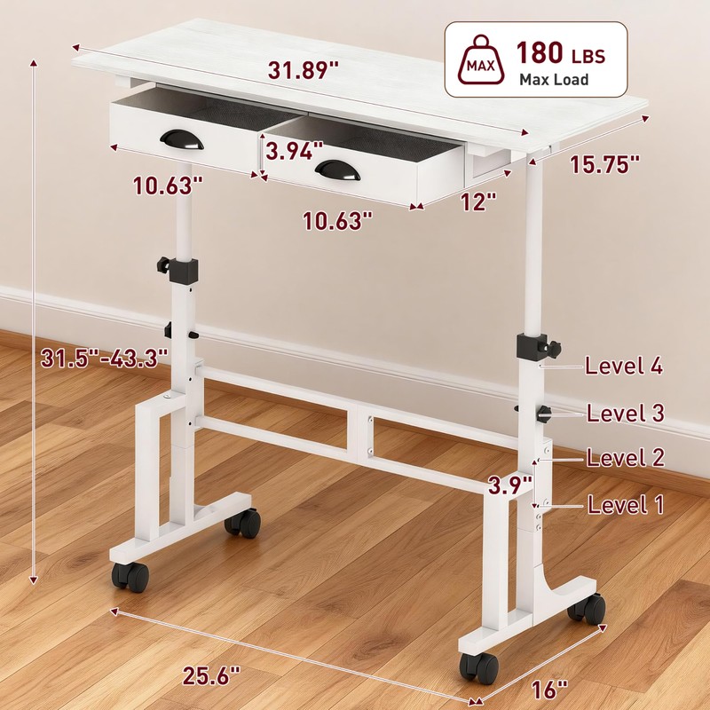 Height Adjustable Standing Desk with 2 Drawers, Small Sit Stand