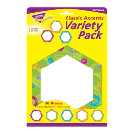TREND Color Harmony Hexa-Swirls Classic Accents Variety Pack, Classroom Bulletin Board Cut Outs, 5-1/2 to 6 Inches, 36 Count