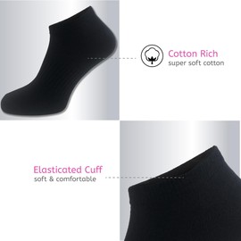 The Essentials Wardrobe 12PK Ladies Trainer Liner Socks - Black - 4-8