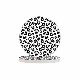 Pznen Leopard Print Drink Coaster Wild Animal Skin Pattern Art Black and White Spotted Leopard Beautiful Home Decor Diatomite Heat-Resistant Diatomite 4 Inch for Cold Drinks Wine Mugs Cups