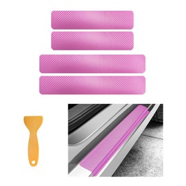 NYTKL 4 PCS Car Door Sill Protector, Carbon Fiber Auto Entry Edge Guard Sill Scuff Plate Cover Strips, Anti-Scratch Threshold Protection Trim for Most Vehicles, Car Accessories (Pink, 3D)