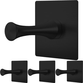 DGYB Self Adhesive Hooks for Hanging Set of 4 Adhesive Wall Hooks Heavy Duty Stainless Steel Black Adhesive Towel Hooks for Bathrooms Waterproof Stick on Shower Hooks for Inside Shower