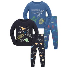 LOLPIP Boys Long Sleeve 4-Piece Pyjamas Small Children's Sleepwear Pyjamas Set 2-14 Years, 4p-blaumanydinosaurus