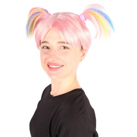 Wigs2you Premium Women's H-5929 Pink Piggytail Multicolor Trolls Wig Best Case Fire Boring Synthetic Fiber