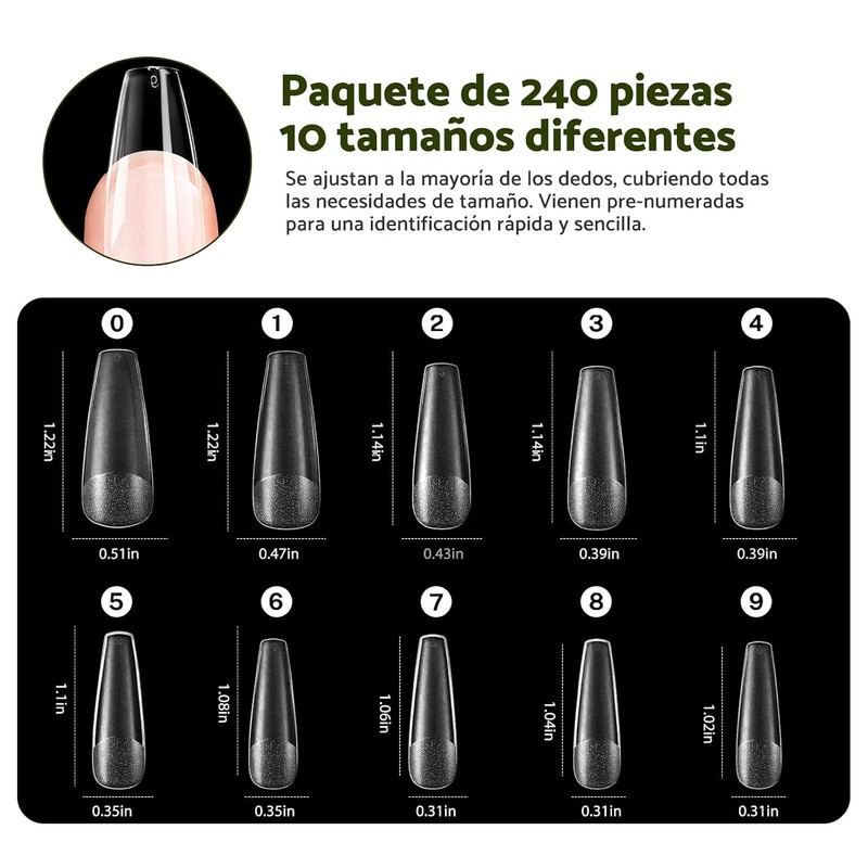 CHERIMOYA Kit Tips para Uñas Coffin 240pz + Pegamento 3x10ml
