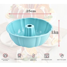 LANYOTA Gugelhupfform Silikon, Ø 25 cm Kuchenform, Gugelhupf Backform Muffinförmchen Cupcake Kuchenform, Groß, Silikon, perfekte Backformen für Kuchen, Götterspeise, Gelatine, Brot (blau x1)