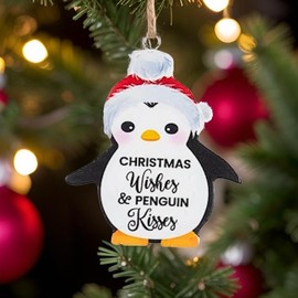 The Bridge Collection Santa Penguin with Christmas Wishes & Penguin Kisses Ornament - Festive Penguin Christmas Tree Ornaments - Penguin Ornament - Zoo Animal