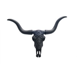 Near and Deer Faux Taxidermy Carved Texas Longhorn Cow Skull Wall Mount, Large, Matte Black
