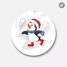 Unbranded Penguin Skating Animal | 4'' X 4'' Round Decorative Magnet