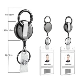 2 Pack Heavy Duty Badge Reel, All Metal Retractable Badge Holder with Carabiner Belt Clip Key Ring for Name Card Keychain [22" Steel Wire Cord]