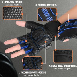 EVO Fitness Gym Gloves for Men & Women - Breathable Weight Lifting Gloves, Workout Gloves, CrossFit, Cycling, Training, Enhanced Grip & Palm Protection, Perfect for Weightlifting (Blue, S)