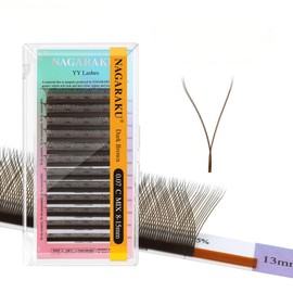 NAGARAKU yy Eyelash Extensions Dark Brown Color y lash Premade 4D Easy Fan Russian Volume Cluster 12 Rows Pre Fanned Wispies Crisscross Eye Lashes for Beauty Salon -0.07mm C Curl 8-15mm Mix Tray