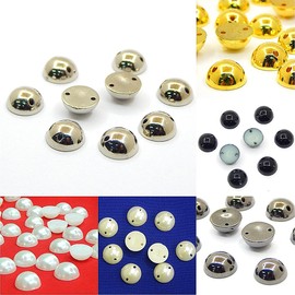 150 Pieces Sew-On Beads, Half Beads for Sewing, Half Round 2 Hole Set, Flat Back Decorative Fabric, Acrylic for Garment, Craft, Bag, Decorations