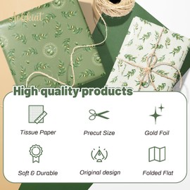 Aobkiat 24PCS Green Olive Leaf Themed Tissue Paper for Bags,Christmas Friends Present Packaging,20 x 15 Inch Wrapping Paper for Green Boho Wedding Decorations,Birthday Party,DIY Craft