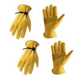 HLDD HANDLANDY 2 Pairs Cowhide Leather Work Gloves with Reinforced Palm for Men & Women, Adjustable Wrist Rigger Glove for Driver, Construction, Yardwork, Gardening