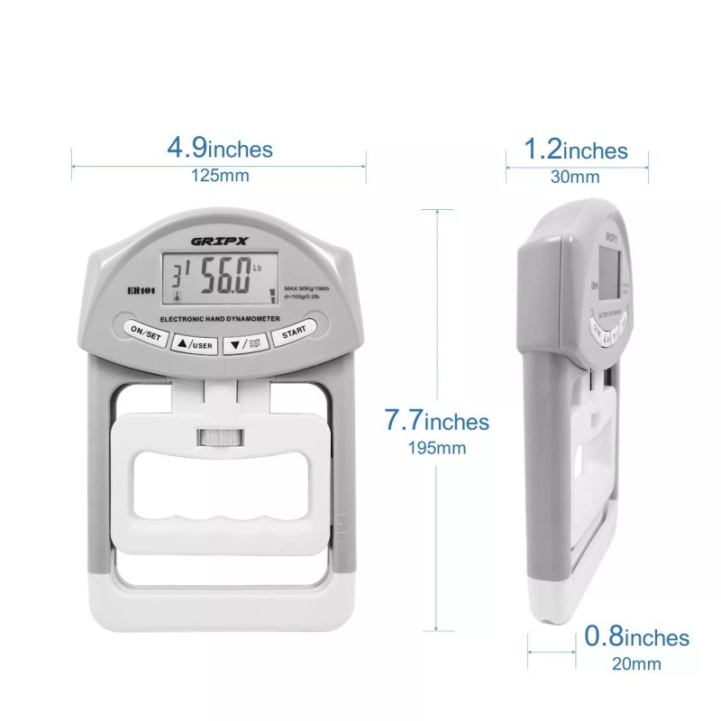 GRIPX Digital Hand Dynamometer Grip Strength Measurement Meter Auto Capturing...