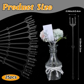 25 PCS Flower Card Holder Stick 9.5 Inch Plastic Floral Card Holder Picks Straight Head Cards Stick for Flower Arrangement Photos Wedding Birthday Party Decoration(Fork Shape, 9.5 Inch)