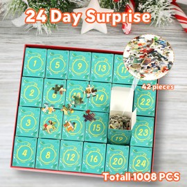 Advent Calendar Jigsaw Puzzle 2024 Christmas Puzzle 1008 Pieces, Christmas Cottage Jigsaw Countdown Calendar, 24 Days Puzzles Gifts for Adults and Kids, Home Decoration