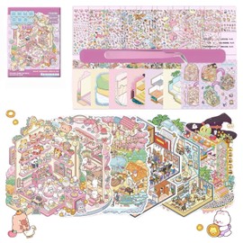 6 Sets Large Size DIY 3D Sticker Scene Collection Book for Kids Adults DIY 3D House Stickers Book Miniature Scene Stickers Therapy for Adult Relief Stress Pass The Time Birthday Gift