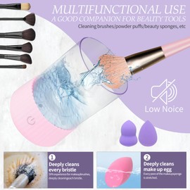 Electric Makeup Brush Cleaner, USB Make Up Brush Washer, Cosmetic Brush Swirl Cleanser Tool, Quick Efficient Machine for Any Makeup Brushes, Pink