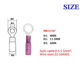 CEEYSEE 50PCS Heat Shrink Connectors M8 (5/16") Red 22-16 AWG Ring Terminal Connectors Marine Automotive Electrical Wire Crimp Connectors（RRH8)