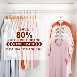 TOPIA HANGER Clothes Hanger Space Saving, 6 Tier Shirt Coat Hangers Space Saving No Bump Shoulder Hangers with No Slip Foam Padded Closet Organizers and Storage for Men and Women 4 Pack CT65G