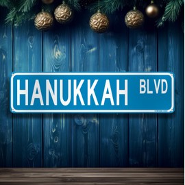 Hanukkah Boulevard Jewish Hanukkah Theme Street Sign 16" x 4" Holiday Humor Ornament Novelty Home Decor Wall Decoration (HanukkahStreet)