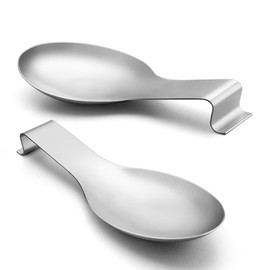 LIANYU Spoon Rest Set of 2, Stainless Steel Spatula Ladle Holder, Kitchen Utensil Stove Spoon Rest Holder, Brushed Finish, Dishwasher Safe