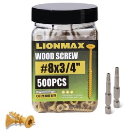 LIONMAX Deck Screws 3/4 Inch, 500 PCS #8 x 3/4" Exterior Wood Screws with Star Drive, Coarse Thread, Self-Tapping, Tan Coated Deck Screw, Rust Resistant, for Outdoor Wood Project, Drive Bit Included