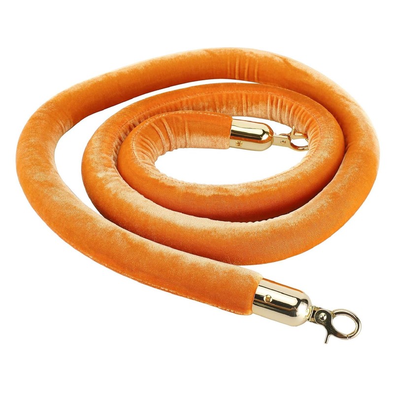 NovelBee 4pcs Orange Velvet Stanchion Ropes with Gold Hooks,5 Feet