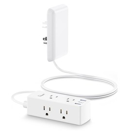 Flat Socket Extension Cord 5 FT Surge Protector Power Strip with 2 AC Outlets 1 USB C and 2 USB A Ports, Multiple Wall Outlet Extender Suitable for Home Dorm Desk Garage Work Travel Apartment (5F)