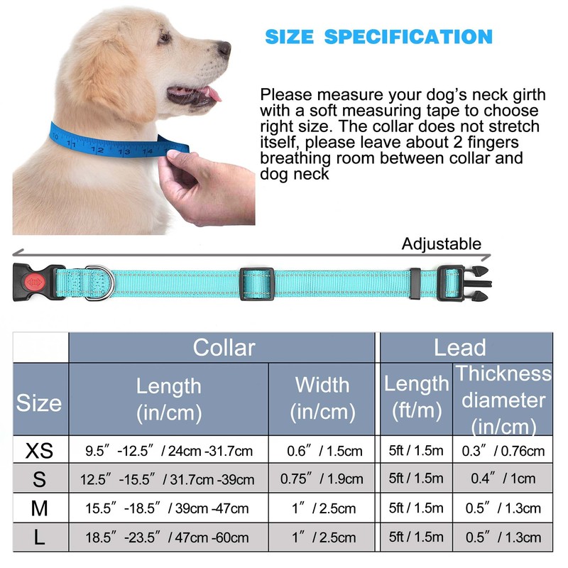 haapaw Reflective Dog Collar Padded with Soft Neoprene Breathable Adjustable