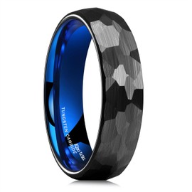 King Will Men's Wedding Rings Hammered Tugnsten Wedding Ring for Men Blue Black Plated Ring Gifts for Him 6mm Width Size 7-14 Comfort Fit丨Craftsman Collection 10
