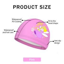 SSKHE Badekappe Kinder für Jungen und Mädchen, wasserdicht und bequem, PU-beschichtet,für 3–18 Jahre,lange Haare für Kinder und Mädchen,Rosa