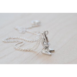 Enchanted Leaves - Tiny Silver Microscope Necklace - Cute Laboratory Science Gift | Microscope Charm Necklace