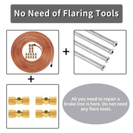MuHize Brake Line Repair Kit, Upgraded 20 Ft. Copper-coated 3/16 Brake Line with 16 fittings, Brake Line Tube Kit with 4 Brass Compression Union, 2 Bubble Flared Tubes and 2 Double Flared Tubes