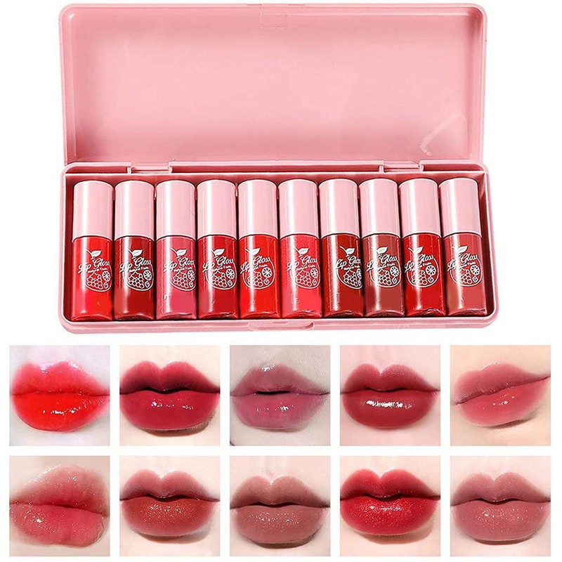 10Pcs Pearlescent Lip Gloss Set Liquid Lip Glaze Long Lasting